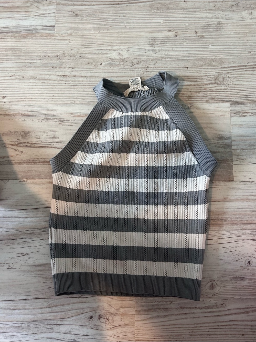 Striped Halter Knit Tank Top - Gray & White